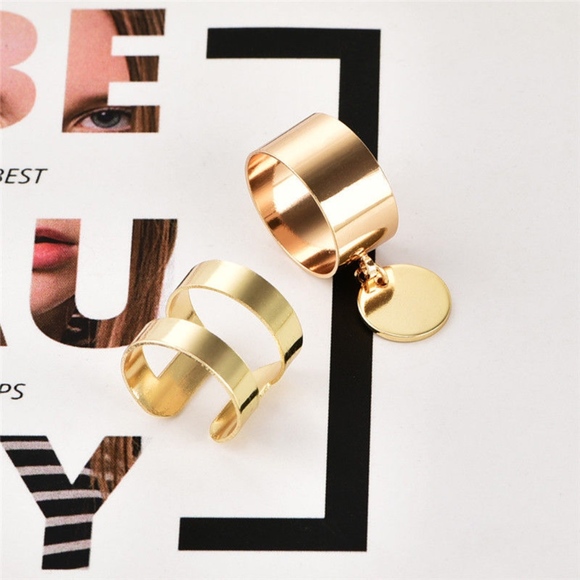 2-piece Reflective Minimalist Gold Coin Ring Set - Picture 5 of 7